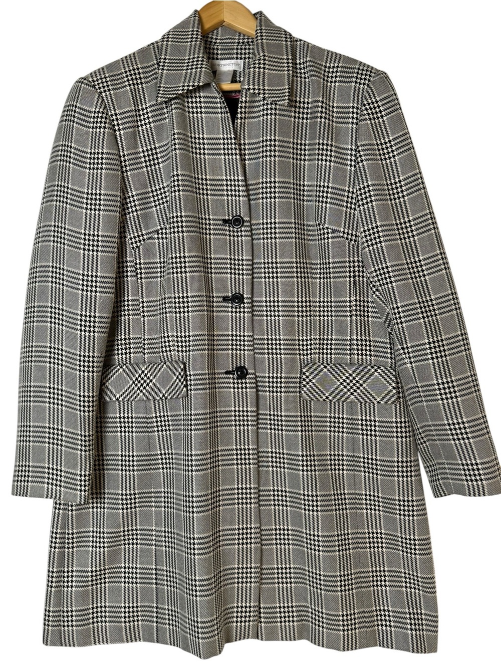 Worthington Women's Plaid Check Print Coat Full Button Jacket Size